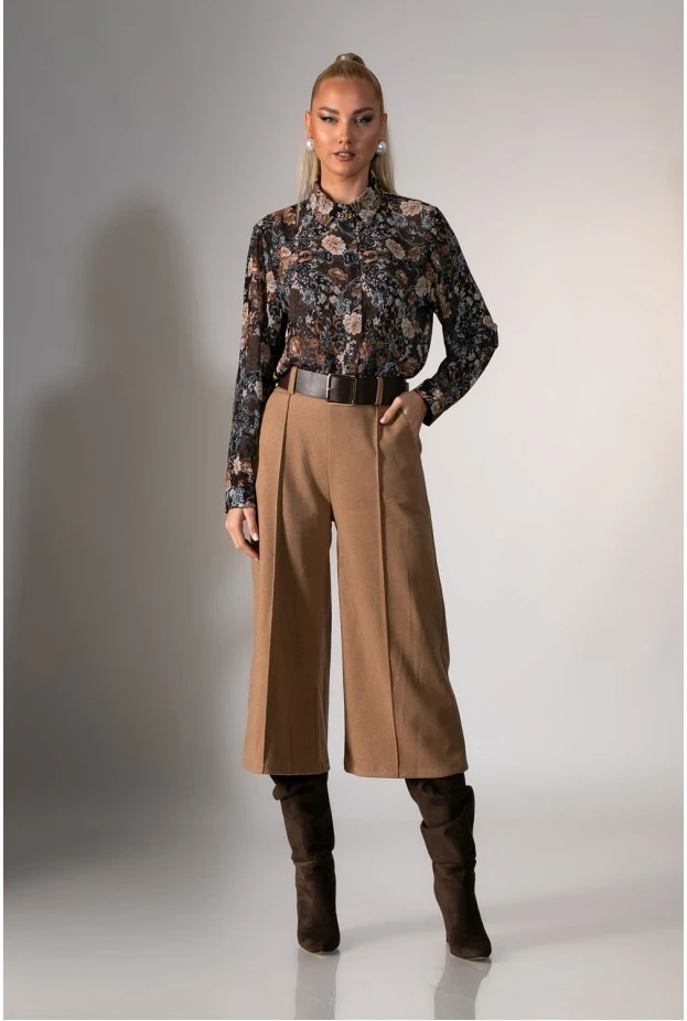 Πουκάμισο floral print καφέ 