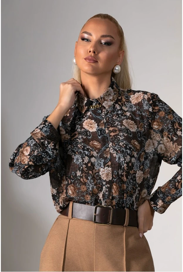 Πουκάμισο floral print καφέ 