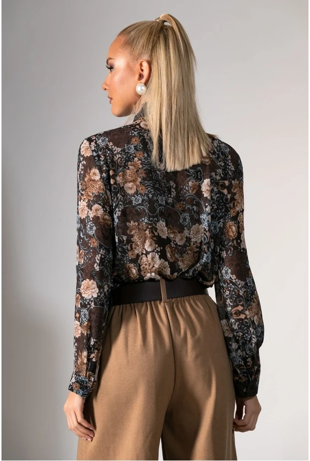 Πουκάμισο floral print καφέ 