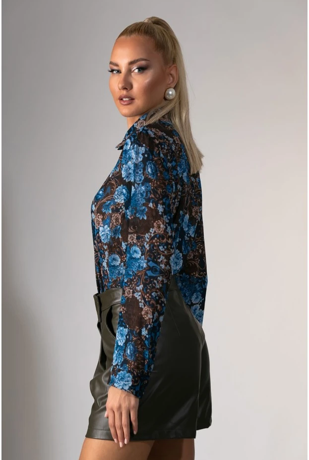 Πουκάμισο floral print μπλε