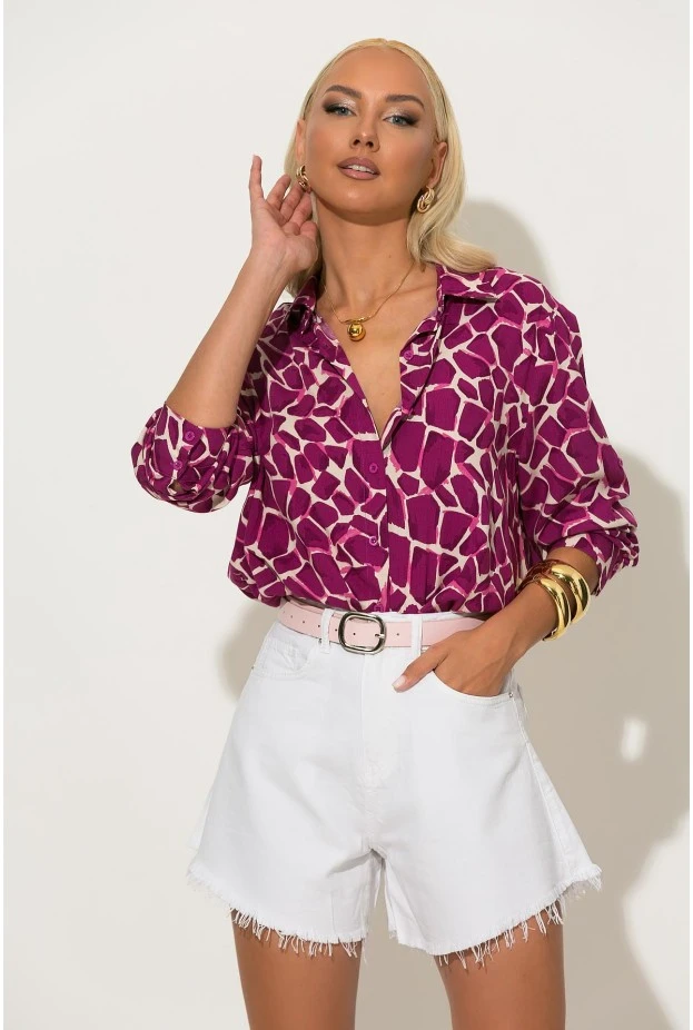 Giraffe print πουκάμισο φούξια
