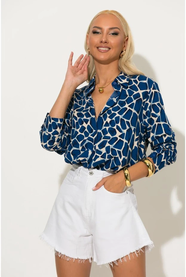 Giraffe print πουκάμισο μπλε