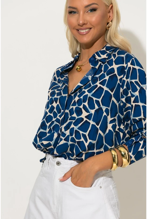 Giraffe print πουκάμισο μπλε