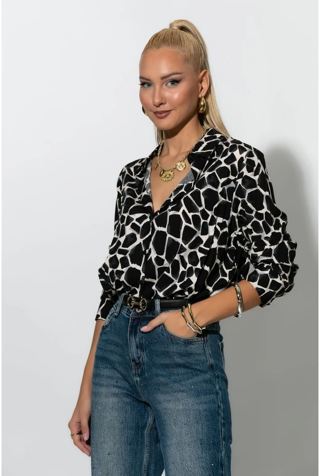 Giraffe print πουκάμισο μαύρο