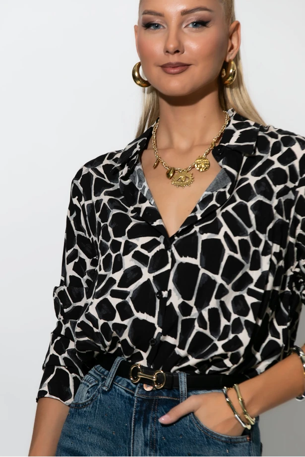 Giraffe print πουκάμισο μαύρο