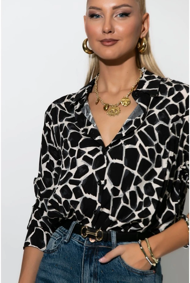 Giraffe print πουκάμισο μαύρο