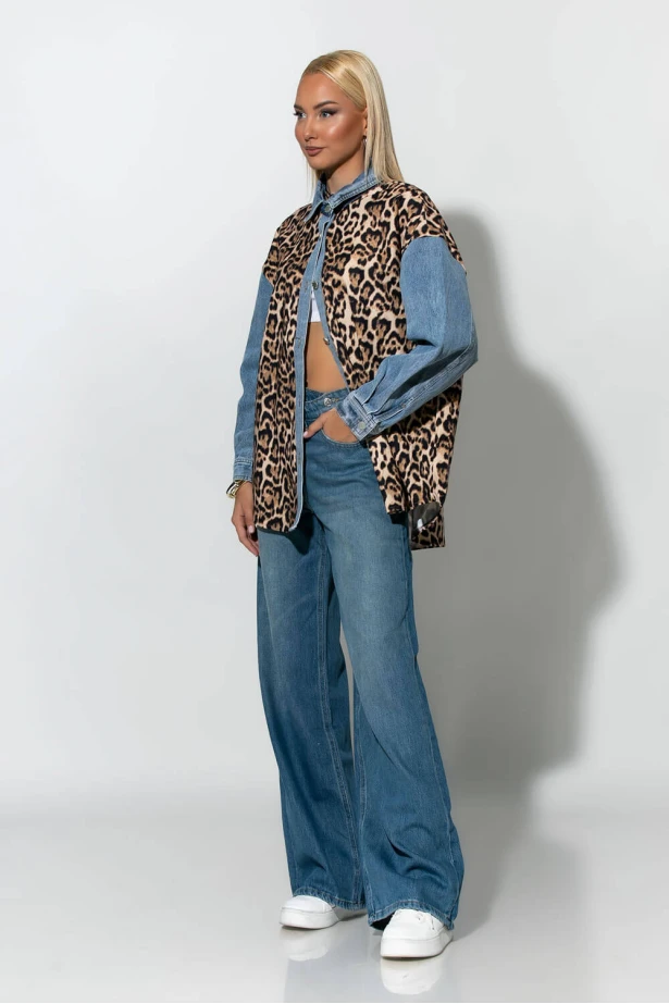 Πουκάμισο leopard print με τζιν λεπτομέρειες μπλε Πουκάμισο leopard print με τζιν λεπτομέρειες μπλε