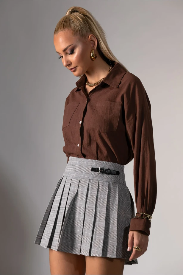 Πουκάμισο μακρυμάνικο με τσέπες καφέ