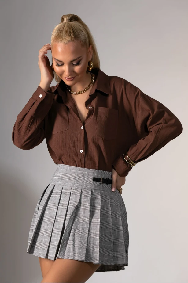 Πουκάμισο μακρυμάνικο με τσέπες καφέ