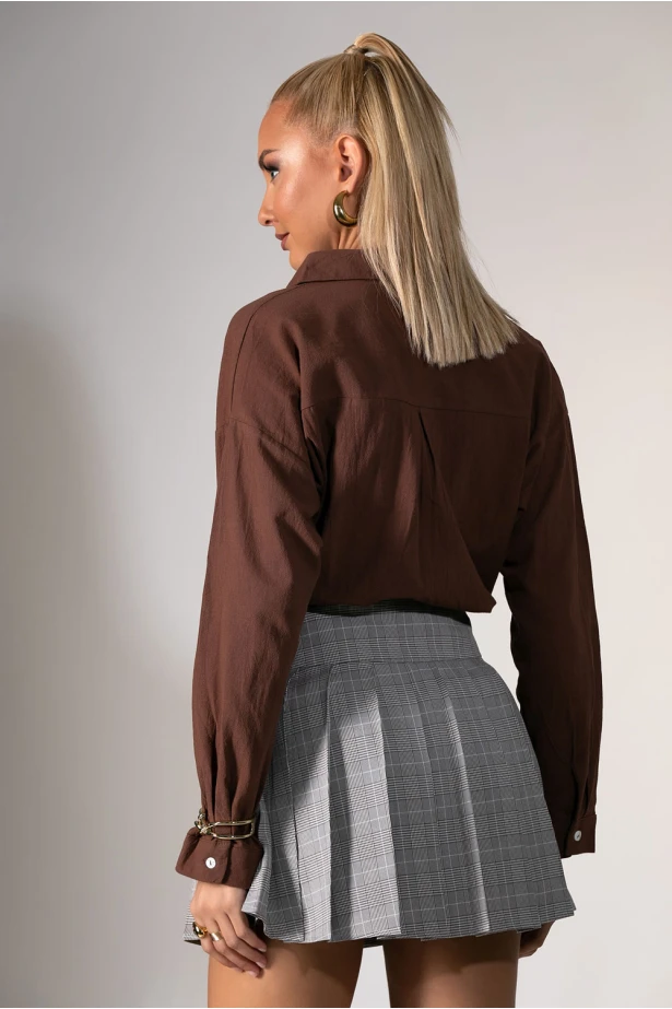 Πουκάμισο μακρυμάνικο με τσέπες καφέ