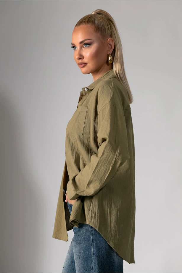 Πουκάμισο μακρυμάνικο με τσέπες χακί