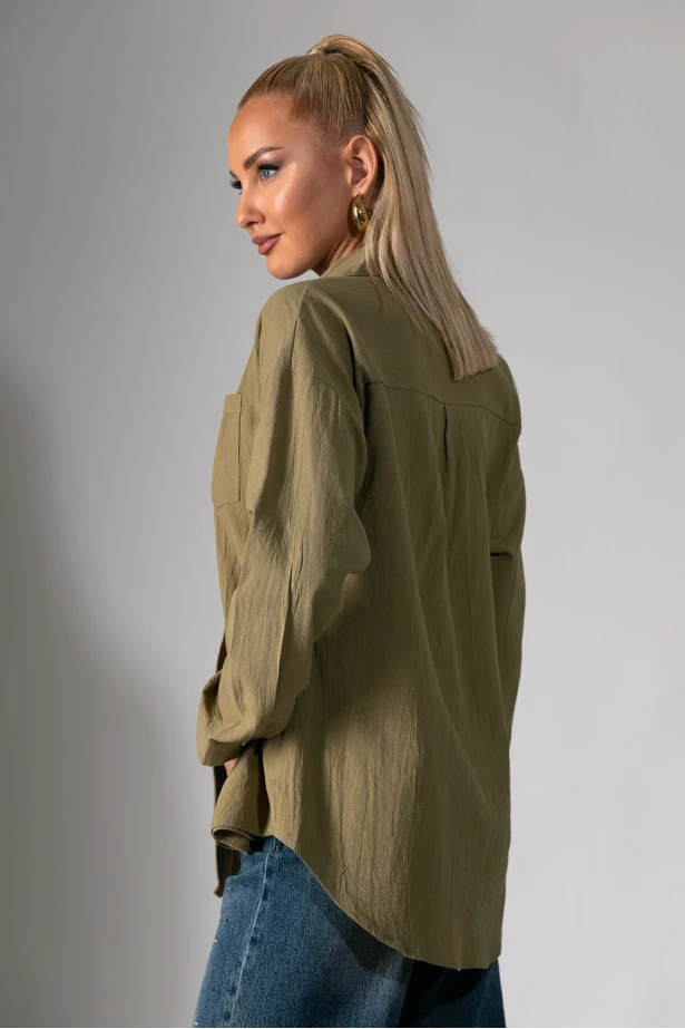Πουκάμισο μακρυμάνικο με τσέπες χακί