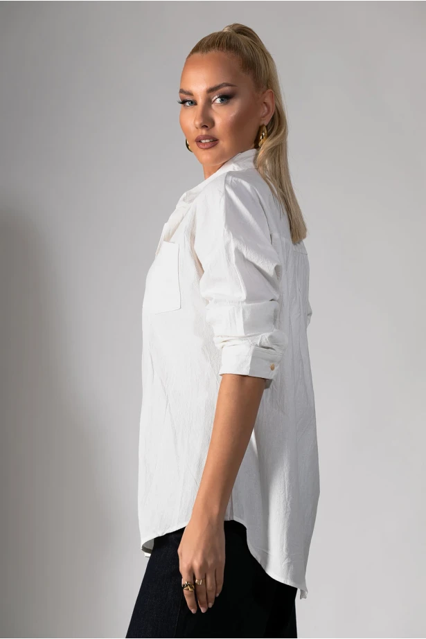 Πουκάμισο μακρυμάνικο με τσέπες εκρού