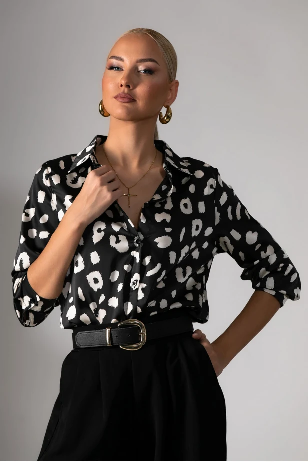 Πουκάμισο animal print μαύρο-λευκό