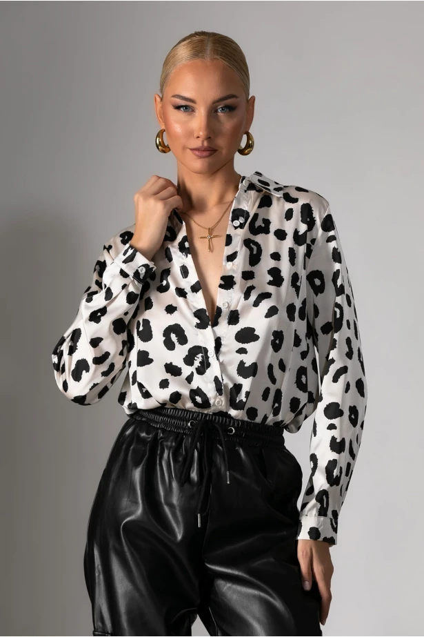 Πουκάμισο animal print εκρού-μαύρο