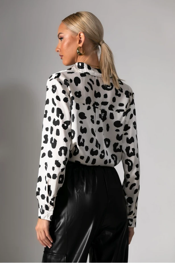 Πουκάμισο animal print εκρού-μαύρο
