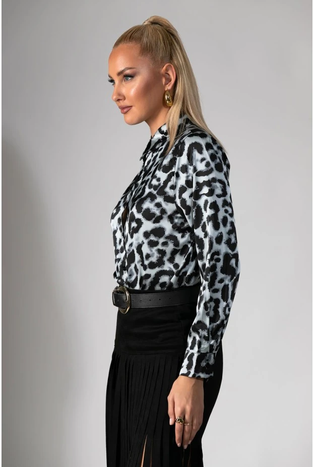Πουκάμισο leopard print γκρι 