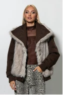 Bomber double face jacket με γιακά καφέ
