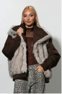 Bomber double face jacket με γιακά καφέ