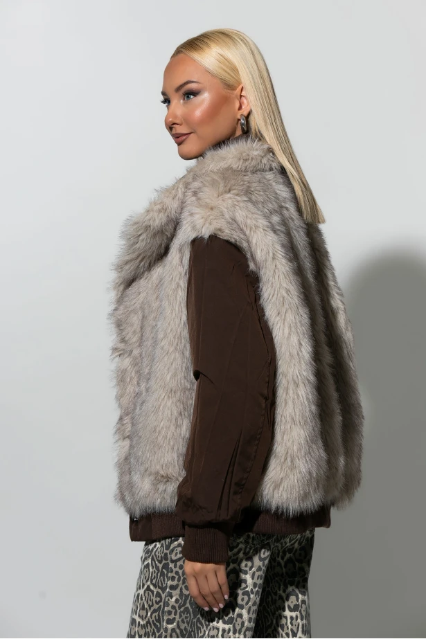 Bomber double face jacket με γιακά καφέ