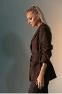 Blazer σουέντ με κουμπιά και ζώνη καφέ Blazer σουέντ με κουμπιά και ζώνη καφέ