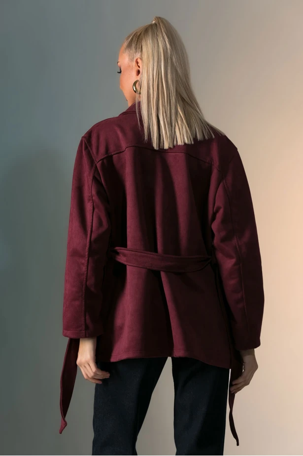 Blazer σουέντ με κουμπιά και ζώνη μπορντό Blazer σουέντ με κουμπιά και ζώνη μπορντό