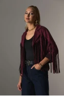 Jacket σουέντ με στρας και κρόσια μπορντό