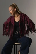 Jacket σουέντ με στρας και κρόσια μπορντό