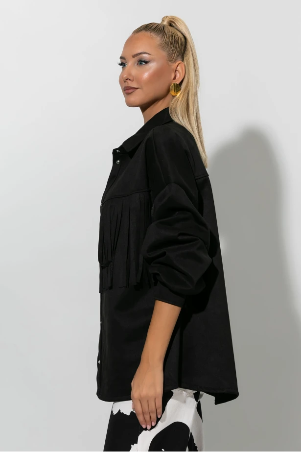 Jacket σουέντ με κρόσια μαύρο Jacket σουέντ με κρόσια μαύρο