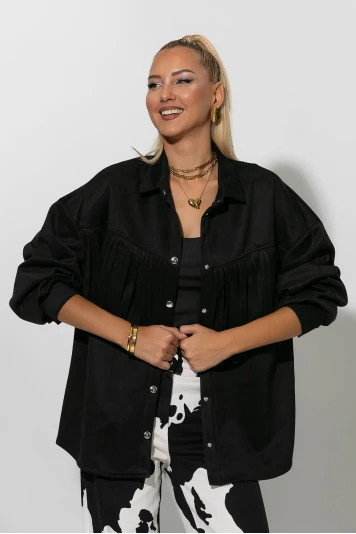Jacket σουέντ με κρόσια μαύρο 