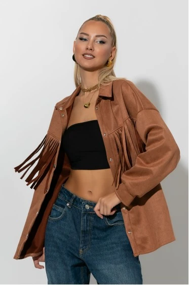 Jacket σουέντ με κρόσια και κουμπιά χακί