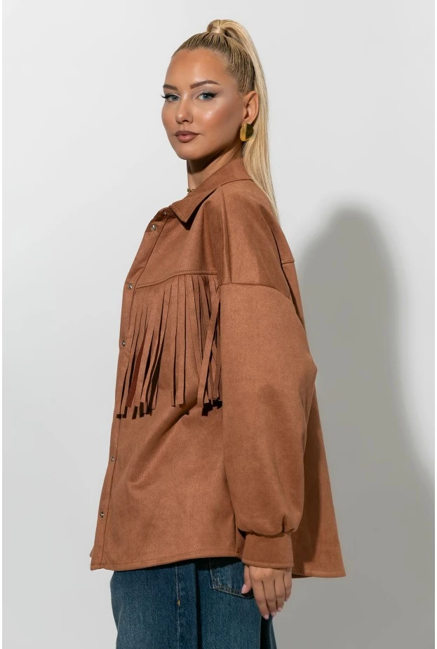 Jacket σουέντ με κρόσια και κουμπιά ταμπά
