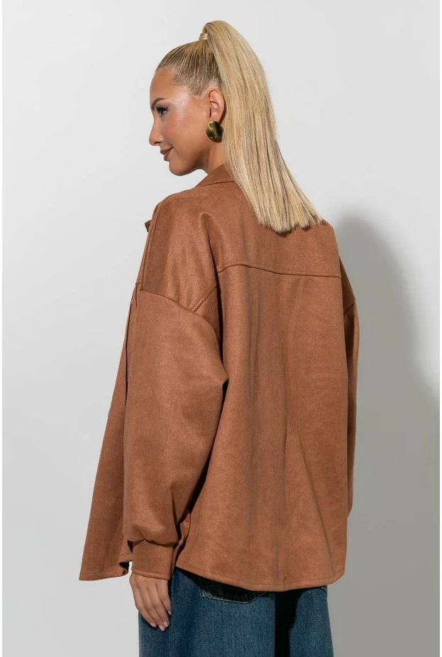 Jacket σουέντ με κρόσια και κουμπιά ταμπά