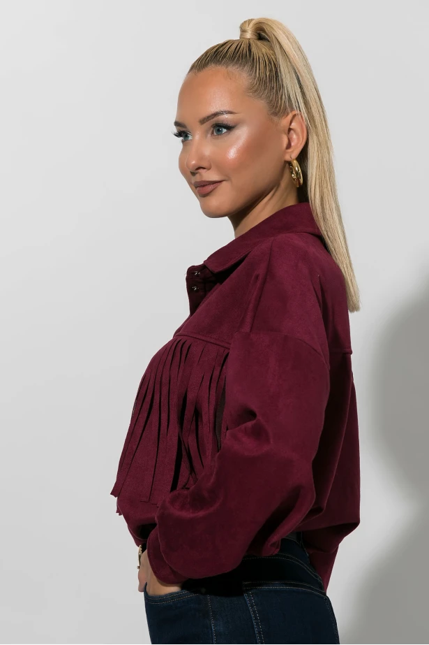 Jacket σούεντ με κρόσια μπορντό