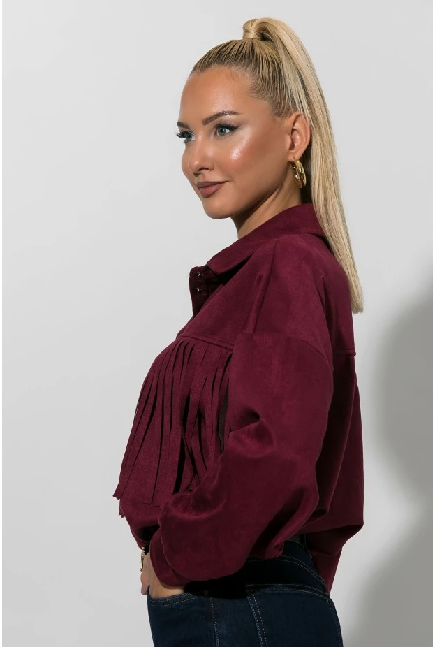 Jacket σουέντ με κρόσια και κουμπιά μπορντό