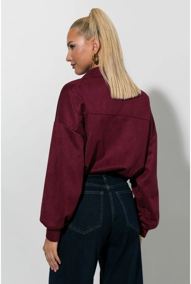 Jacket σουέντ με κρόσια και κουμπιά μπορντό