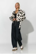 Cropped leather jacket cow print με ζωνάκι μπεζ Cropped leather jacket cow print με ζωνάκι μπεζ