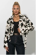 Cropped leather jacket cow print με ζωνάκι μπεζ Cropped leather jacket cow print με ζωνάκι μπεζ