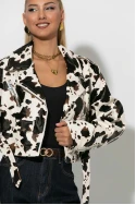 Cropped leather jacket cow print με ζωνάκι μπεζ Cropped leather jacket cow print με ζωνάκι μπεζ