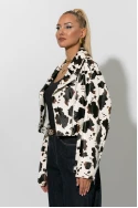 Cropped leather jacket cow print με ζωνάκι μπεζ Cropped leather jacket cow print με ζωνάκι μπεζ