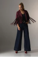Jacket σουέντ με στρας και κρόσια μπορντό