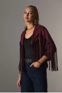 Jacket σουέντ με στρας και κρόσια μπορντό
