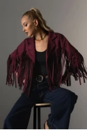 Jacket σουέντ με στρας και κρόσια μπορντό