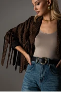 Jacket σουέντ με στρας και κρόσια καφέ