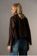 Jacket σουέντ με στρας και κρόσια καφέ