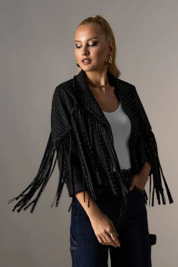 Jacket σουέντ με στρας και κρόσια ταμπά
