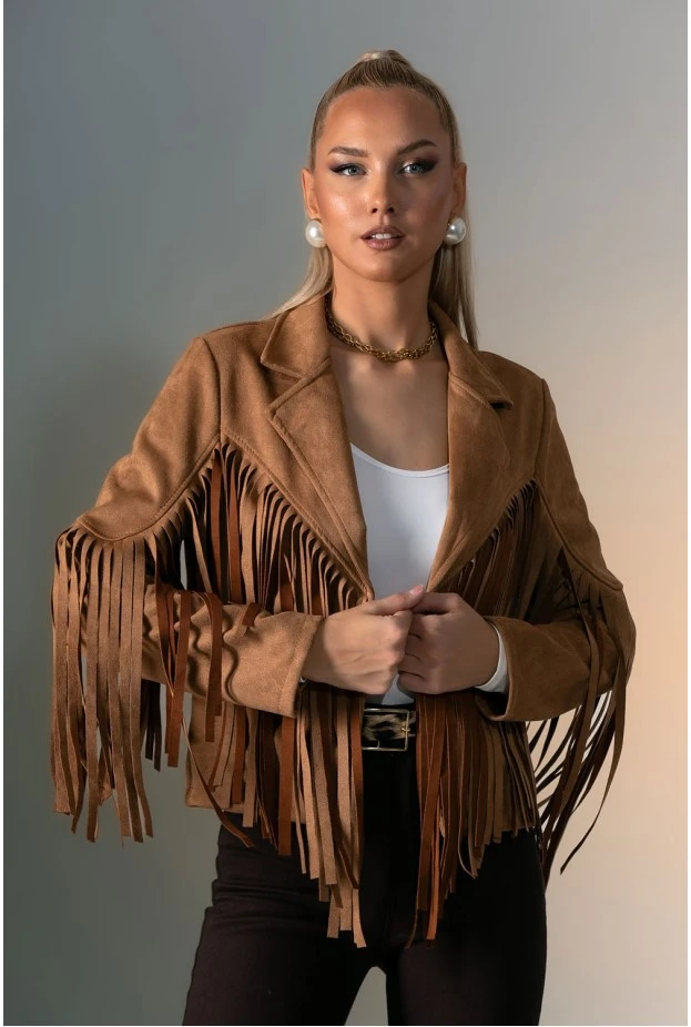 Jacket σουέντ με κρόσια μπροστά ταμπά
