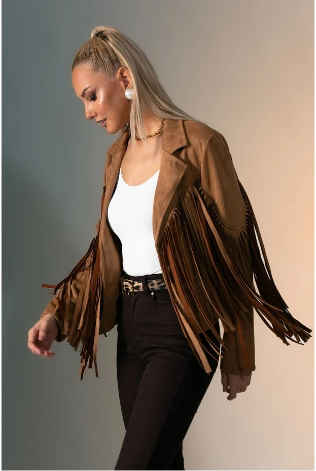 Jacket σουέντ με κρόσια μπροστά ταμπά