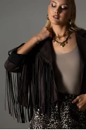 Jacket σουέντ με κρόσια μπροστά καφέ Jacket σουέντ με κρόσια μπροστά καφέ