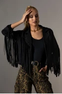 Jacket σουέντ με κρόσια μπροστά μαύρο Jacket σουέντ με κρόσια μπροστά μαύρο